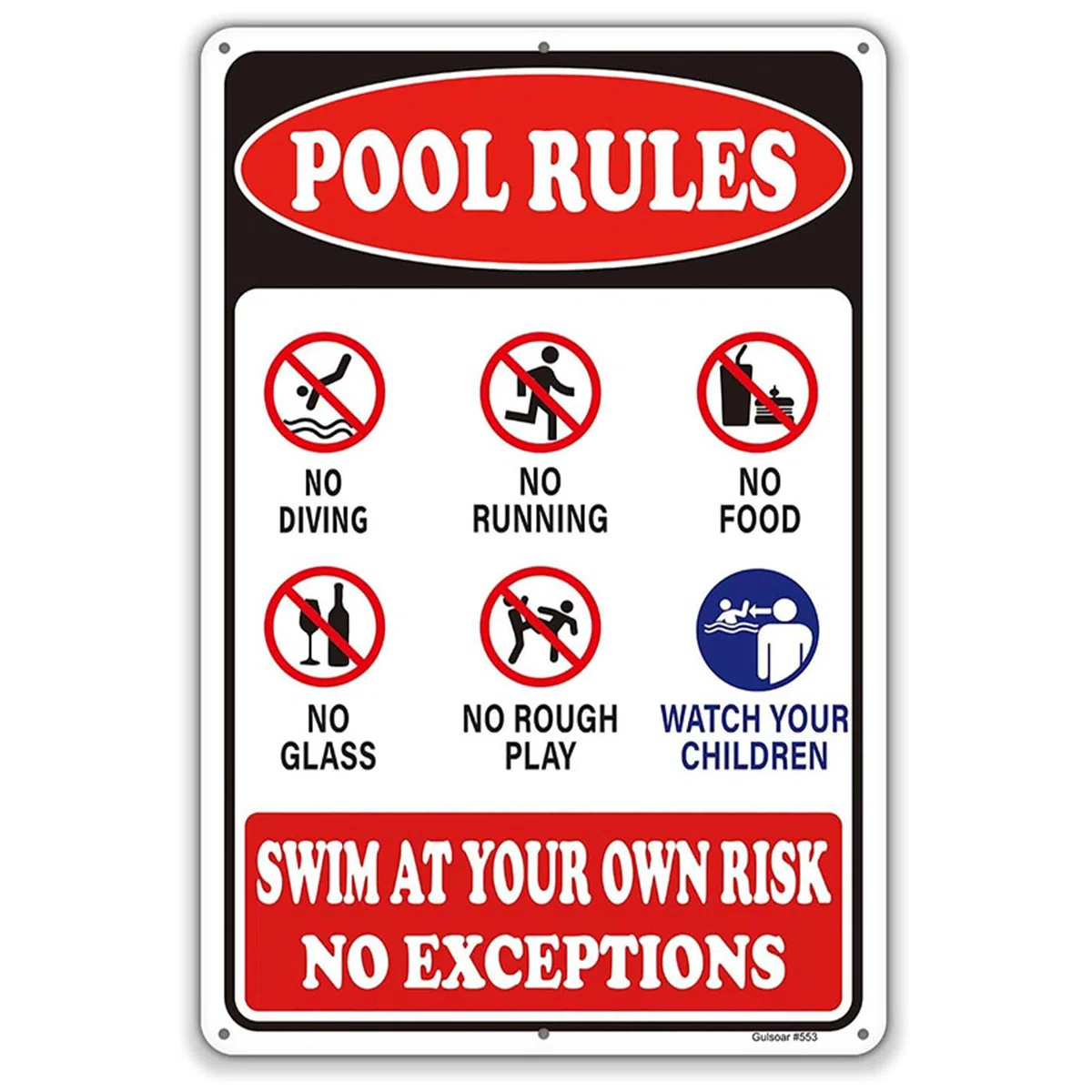 Pool Rules - Placa de advertencia de 8 x 12 pulgadas, letrero decorativo con diseño y construcción resistente a la intemperie para patio trasero, zona junto a la piscina, del gimnasio y