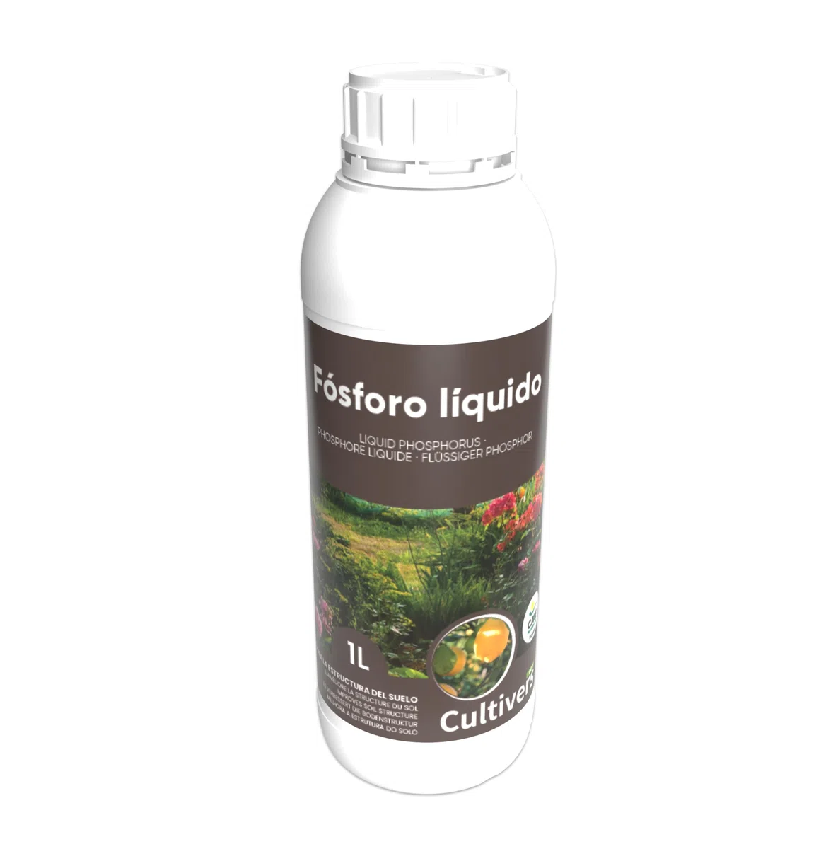 CULTIVERS Fósforo Ecológico Líquido 1L. Abono y Fertilizante para Plantas y Cultivos, proviene de la Roca Fosfórica. Mejora Raíces, Floración, Fructificación y Resistencia a Enfermedades y Estrés