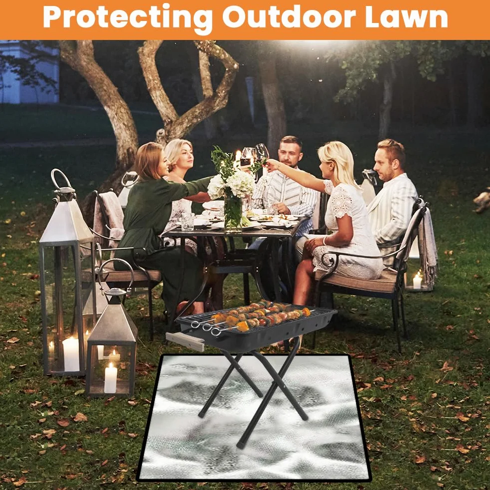 flintronic Alfombrilla para Fogatas, 100 * 100cm Alfombrilla Ignífuga Protectora, Tapete Cuadrado Plegable Ignífugo, para Barbacoa Exterior, Hoguera, Terraza, Césped
