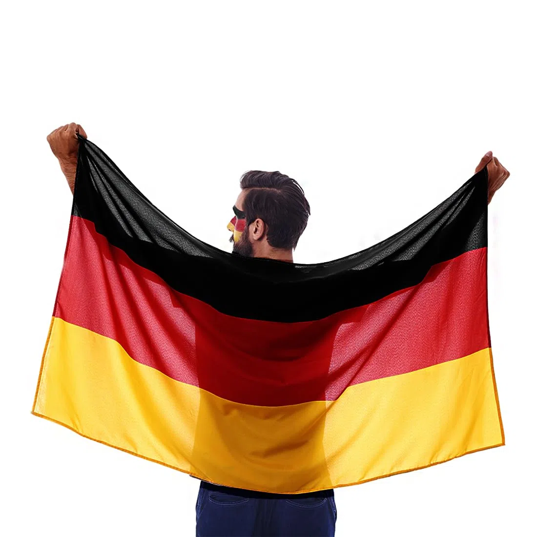 2 Banderas de Alemania, Bandera 90cm x 150cm, Grande con Trabilla para Mástil y Cordones para Sujetar, Ligera, para Deportes, Fútbol, Manifestaciones, Edificios,
