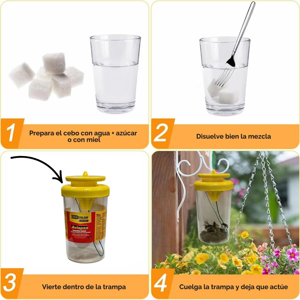IAMI 2X Trampa para Avispas y Moscas para Exteriores – Reutilizable con Entrada en Embudo – Uso Exterior en Jardín, Terraza o Balcón