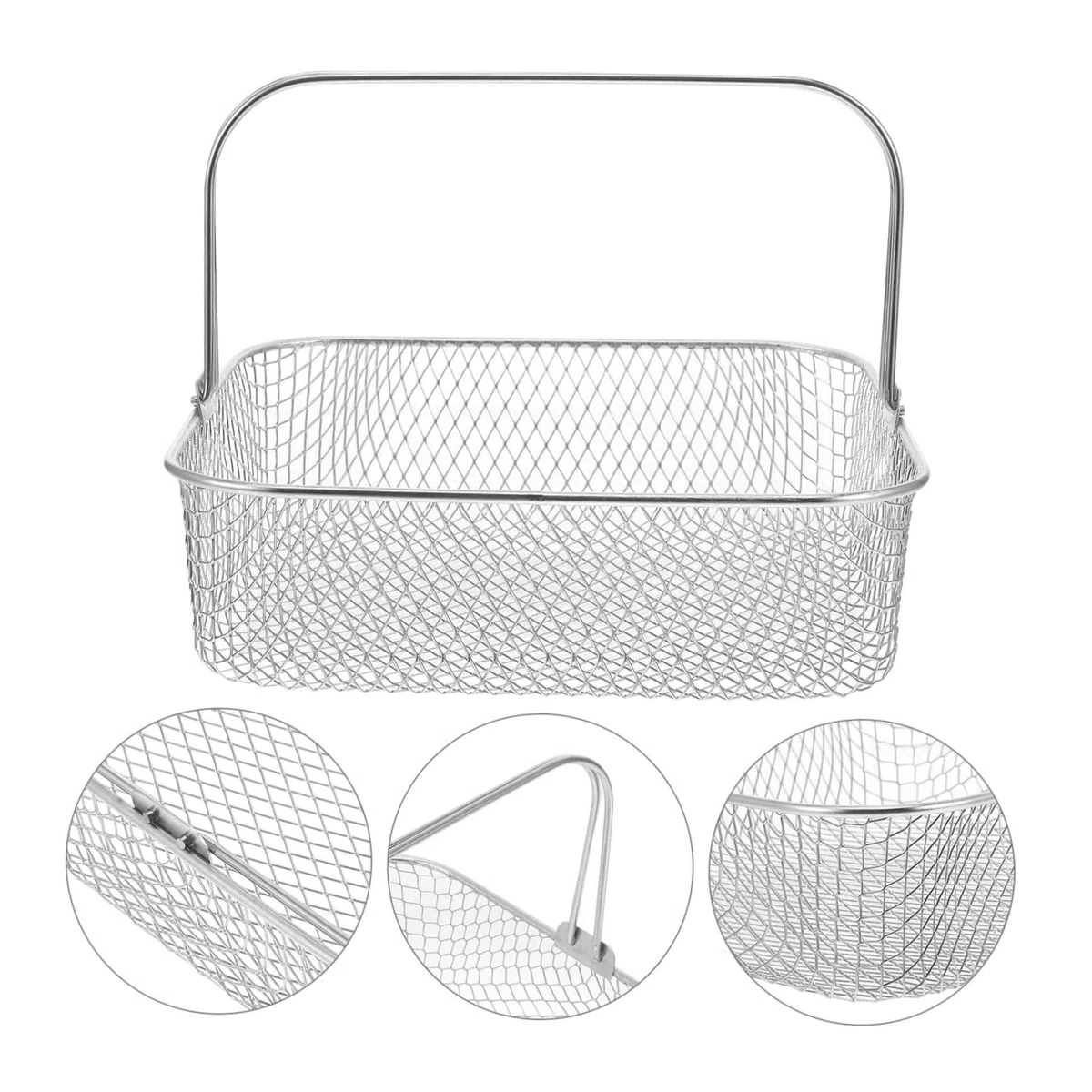Kichvoe Cesta con Asa para Extracción Fácil de Freidora de Aire Cuadrada de Acero Inoxidable y Cocción Saludable para Cocinar Papas Fritas y Pollo Frito