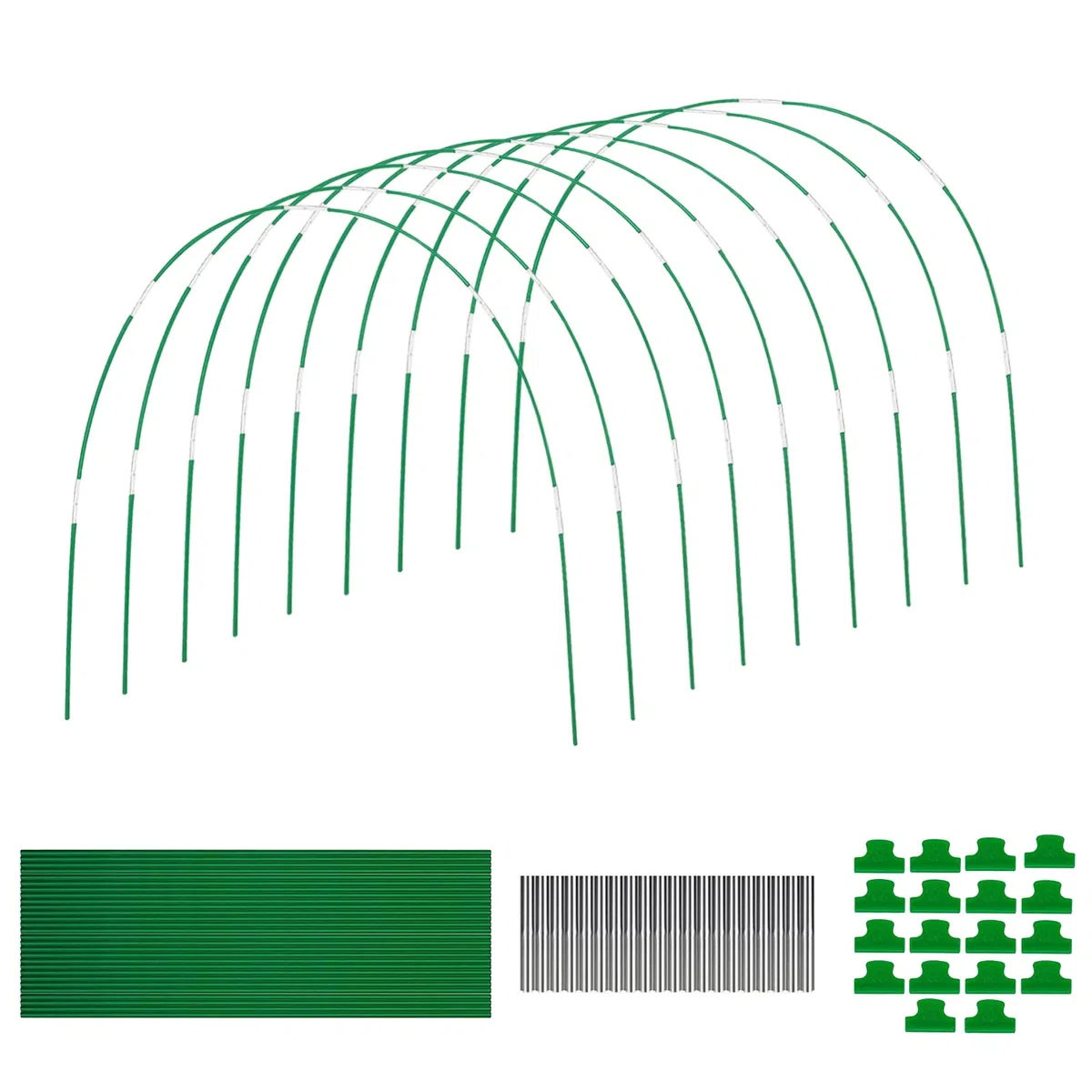 Aros de invernadero para camas elevadas, 36 aros de jardín de 17 pulgadas para túnel de red, aros desmontables de fibra de vidrio con 18 clips de red, aros de soporte, aros de jardín para red de