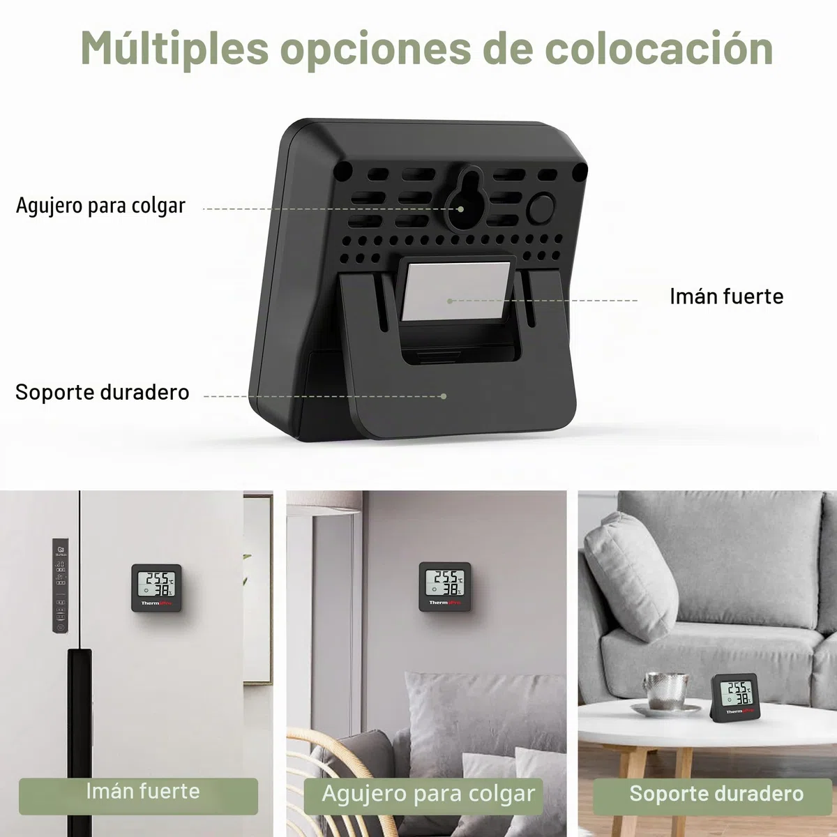 ThermoPro TP157 Termómetro Higrómetro Digital Casa, Medidor de Humedad con Indicador Sonriente, Ideal para Sala de Estar, Oficina, Garaje o Invernadero, 3 piezas