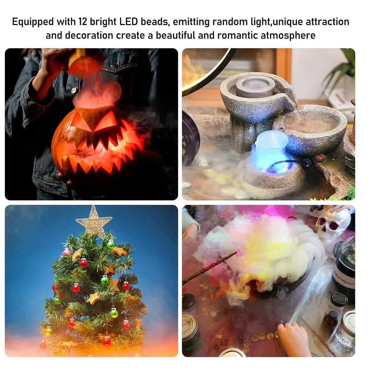 Nebulizador ultrasónico, 12 LED, nebulizador ultrasónico, mini máquina de niebla con forma de calabaza, generador de niebla para acuario, fuente de agua, Halloween, estanques, wigwams, acuarios