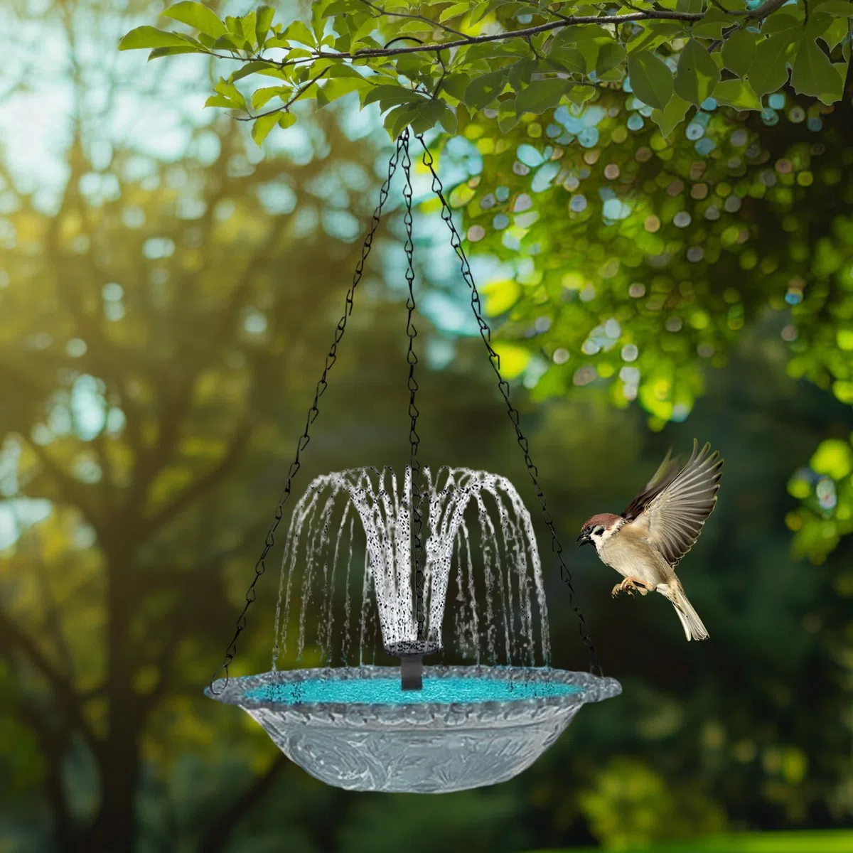 Fuente para Pájaros con Energía Solar | Bebedero Colgante con Ducha - Fuente Solar con Bomba de Agua para Aves - para Exterior, Patio, jardín, terraza
