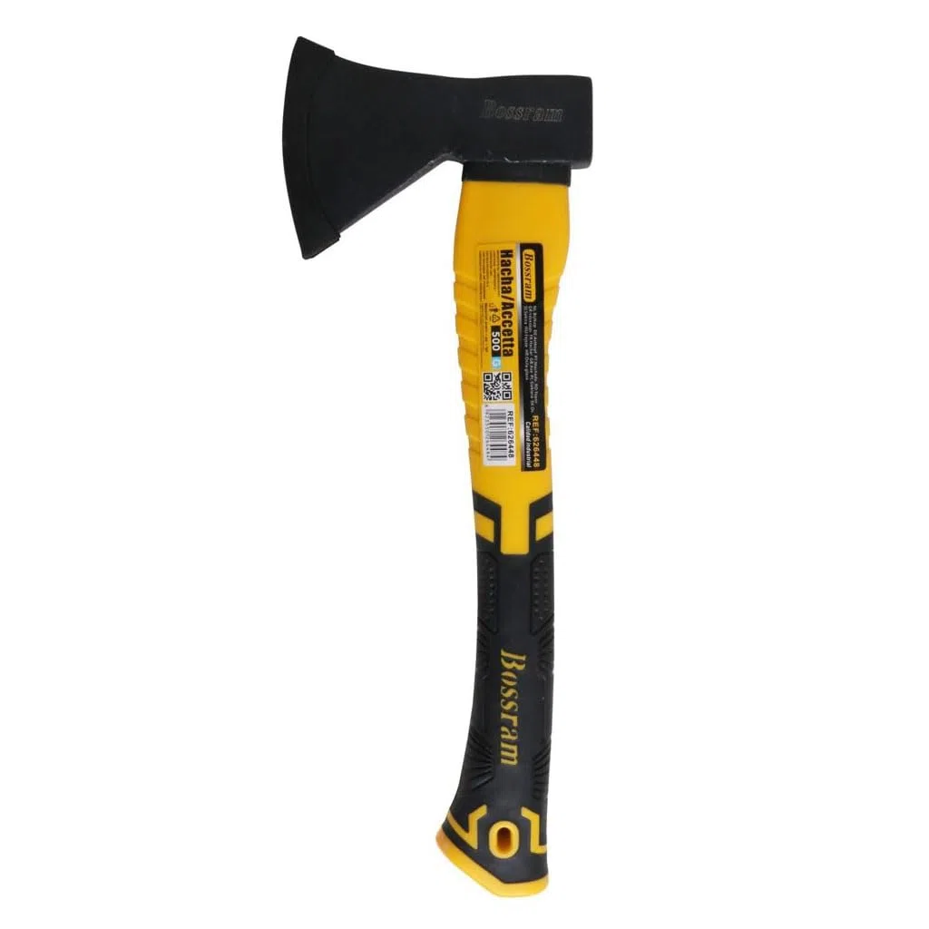 EasySpeed Hacha de Mano, Hacha con Mago de Fibra Vidrio Antideslizante para Ramas y Leña con Cabeza de 500 gr, Corte Preciso para Jardinería y Camping, Uso Doméstico y Profesional, Negro y Amarillo