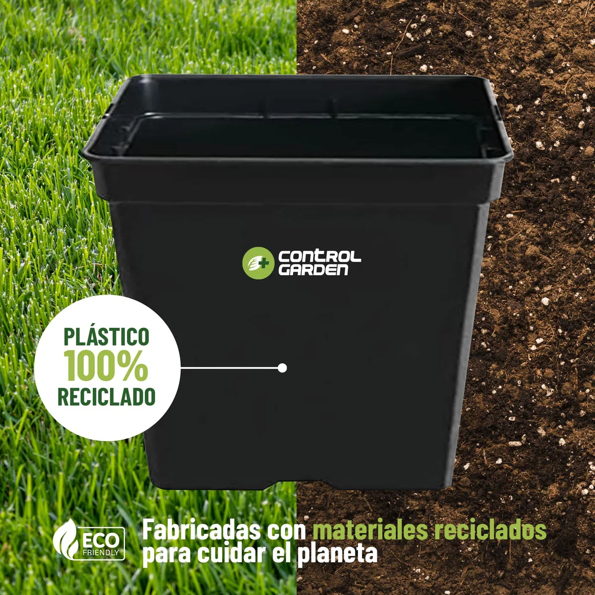 GROWMANIA Pack 5 Macetas Cuadradas para Plantas Negra 25L - Cinco Maceteros de Plástico para Flores 33x33x35 cm