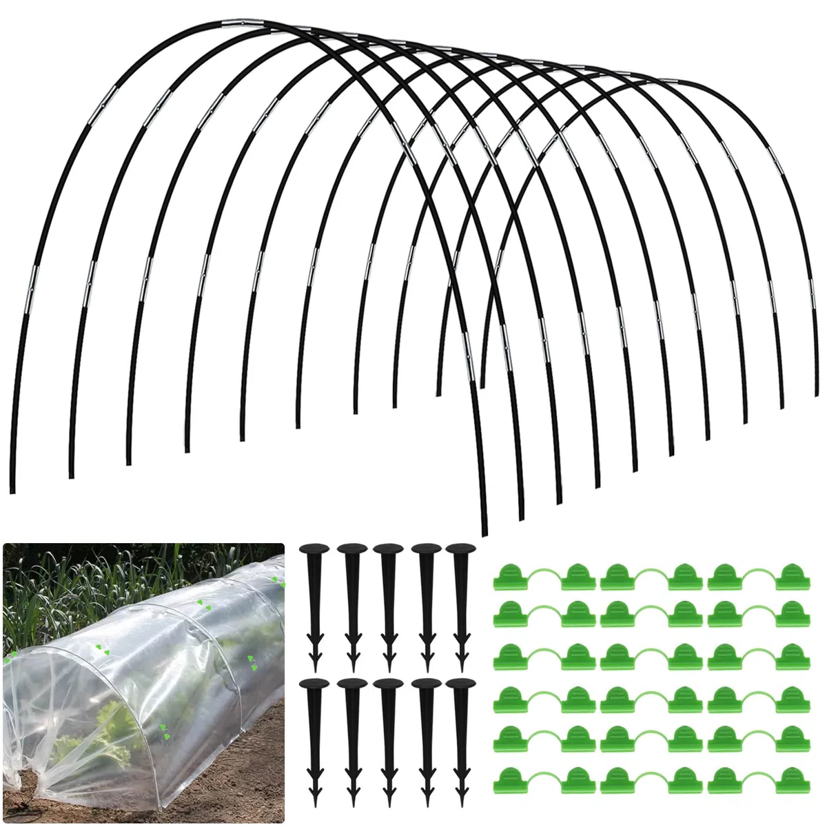 60 Piezas Arcos para Invernadero, Gardenaros Invernadero para Cultivar Túneles, Ajustable Libre de óxido de Plantas de Jardín Cama de Apoyo Aros, DIY Planta de Apoyo de Estacas de Jardín