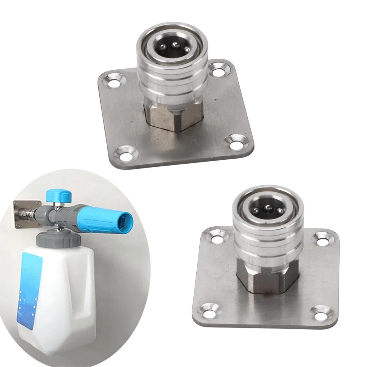 KKPLZZ 2 soportes para cañón de espuma para lavadora a presión de 1/4 pulgadas de conexión rápida de acero inoxidable para boquilla de lavado a presión, soporte de montaje en pared
