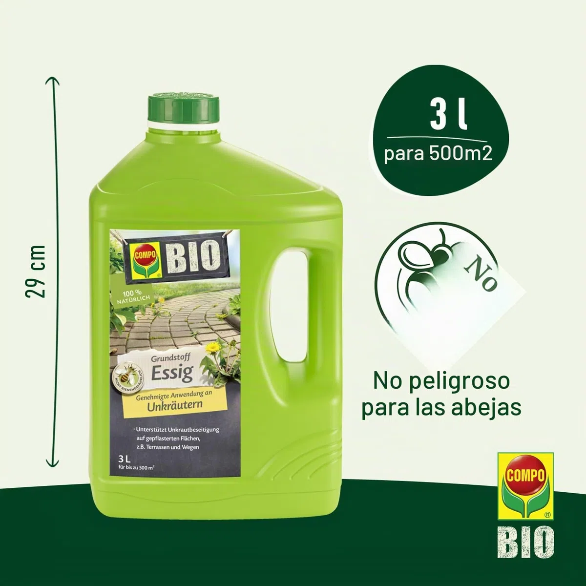 COMPO Vinagre ecológico para eliminar malas hierbas, 100% natural, 3 L para 500 m2, amarillento