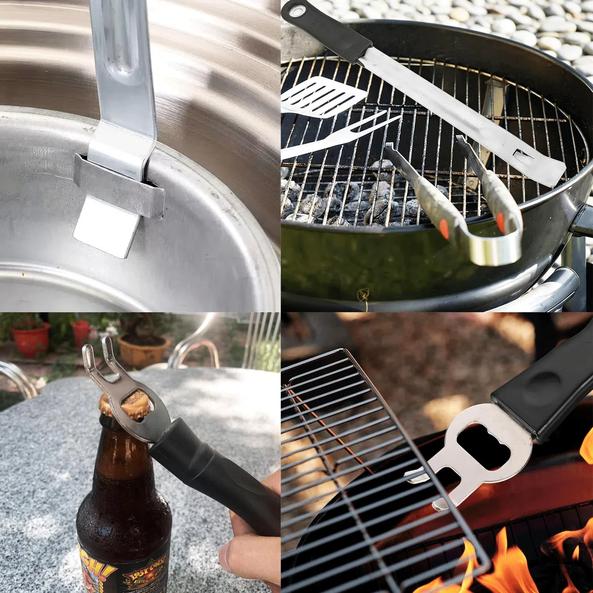 Elevador de parrilla de acero inoxidable elevador de parrilla para parrillas de gas de carbón Juego de elevadors de parrillas portátil acero inoxidable elevadors rejilla para barbacoa (C)