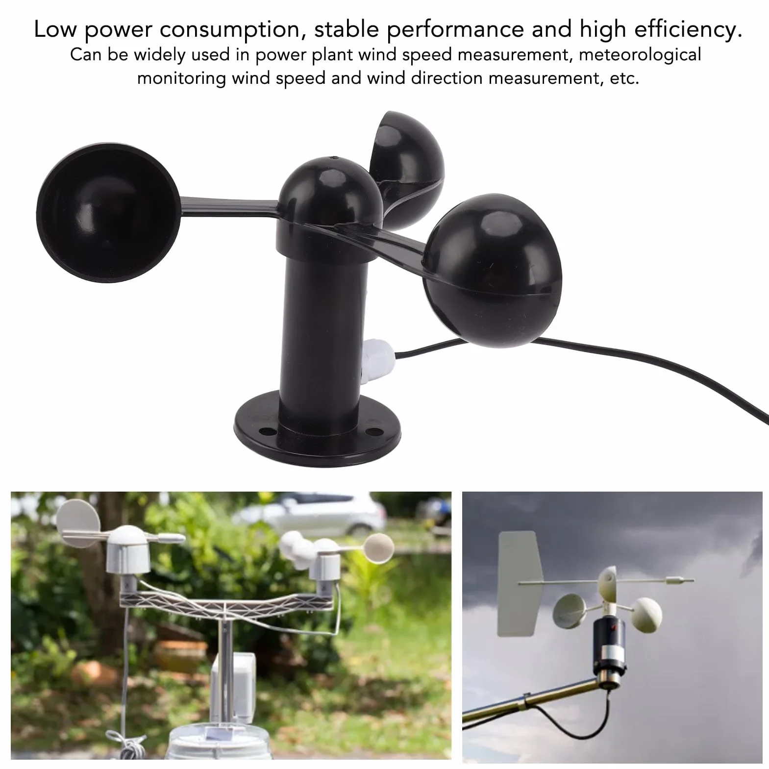 Sensor Anemómetro con Sensor de Viento de 3 Tazas con Cable Impermeable de 8 M, Antiinterferencias, Ampliamente Utilizado, Fácil Instalación para Medición de Viento Al Aire Libre