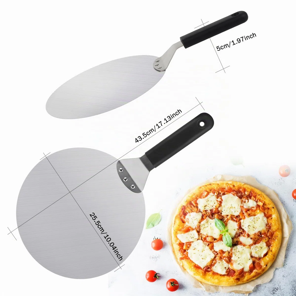 Pala para Pizza, Pala para Pizza Horno inoxidable, 10 Pulgadas pala Pizzas para Pan Barbacoa Cocinar Pizzas Colgable Fácil de Almacenar