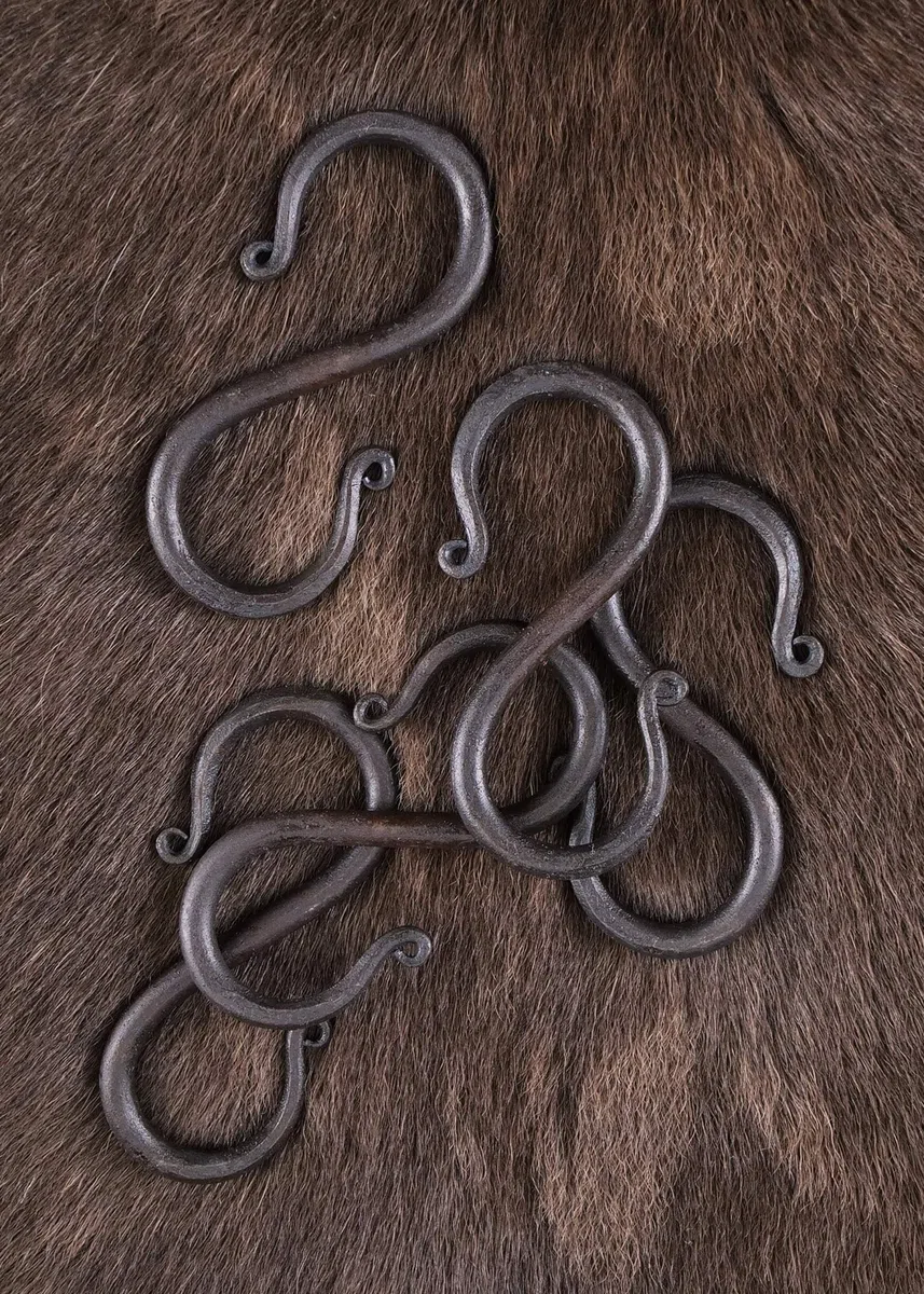 S-ganchos de acero forjado de hierro, (5 pcs) tamaño pequeño de la batalla de-merchant - medieval de Vikingo