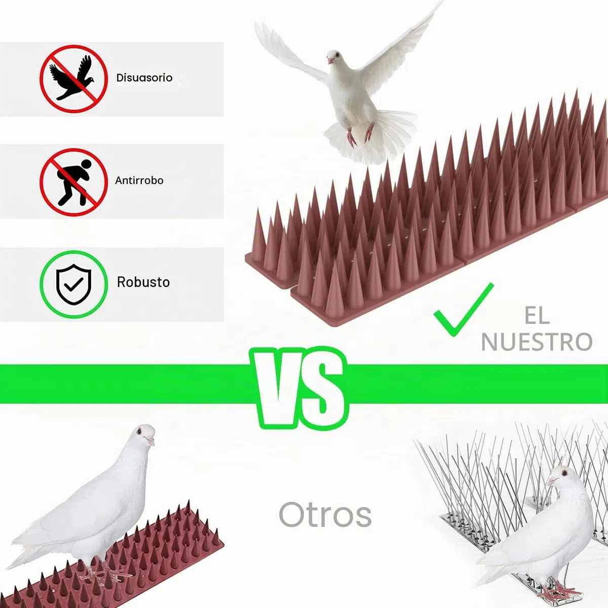 Pinchos Antipalomas Plástico, Pinchos Anti Gatos, 5.7 Metros Ahuyentador de Pajaros, Ahuyentador Palomas, Repelente Palomas Repelente Gatos Anti Palomas Pájaros Control - 20 Pcs Marrón