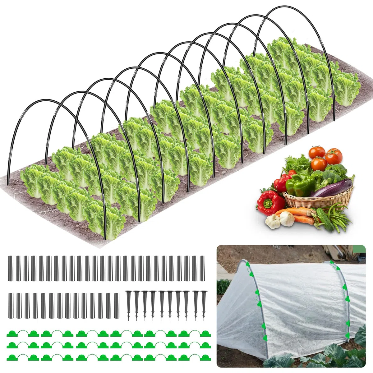 50 Piezas Arcos para Invernadero, Aros Invernadero Grandes,vivero de Verduras, Arco de túnel de película Bricolaje para huertos y Jardinería