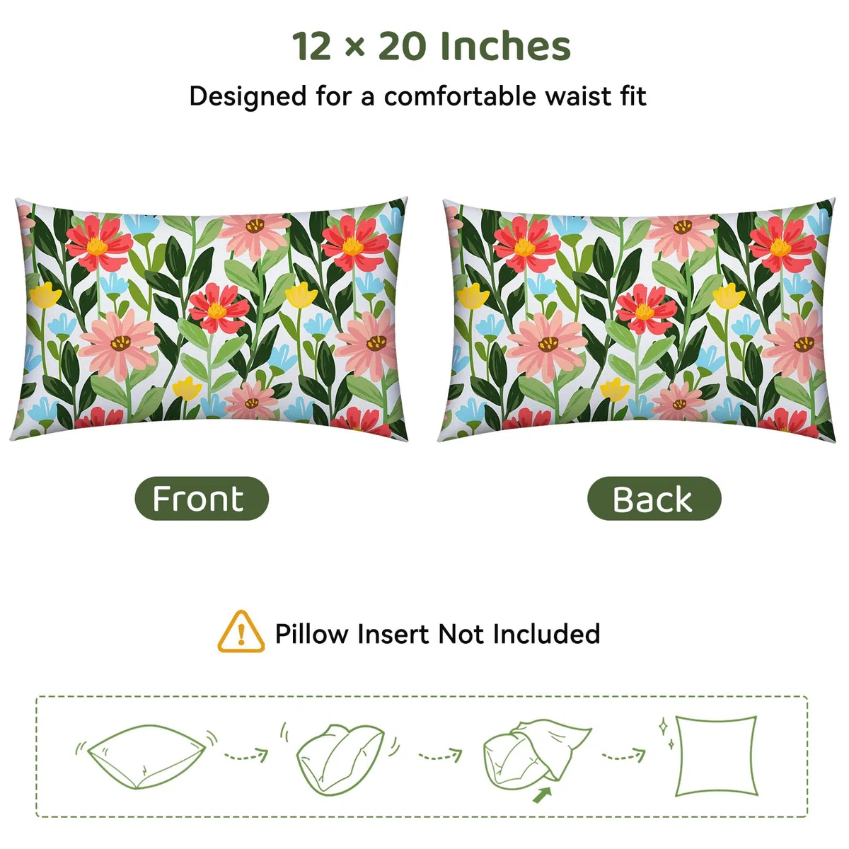 Lewondr Fundas de Cojín al Aire Libre, 2 Piezas Fundas para Almohada Impermeables Florales de Primavera-Verano, Fundas de Cojín Decorativas Rectangulares Exteriores para Jardín, 30x50cm