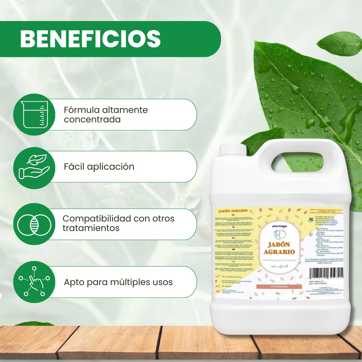 PLANTAWA Jabón Potásico 5L | Solución Multiusos | Formato Ahorro | Fácil Aplicación y Máxima Eficacia | Versátil | Producto de Origen Natural para Preparaciones Caseras