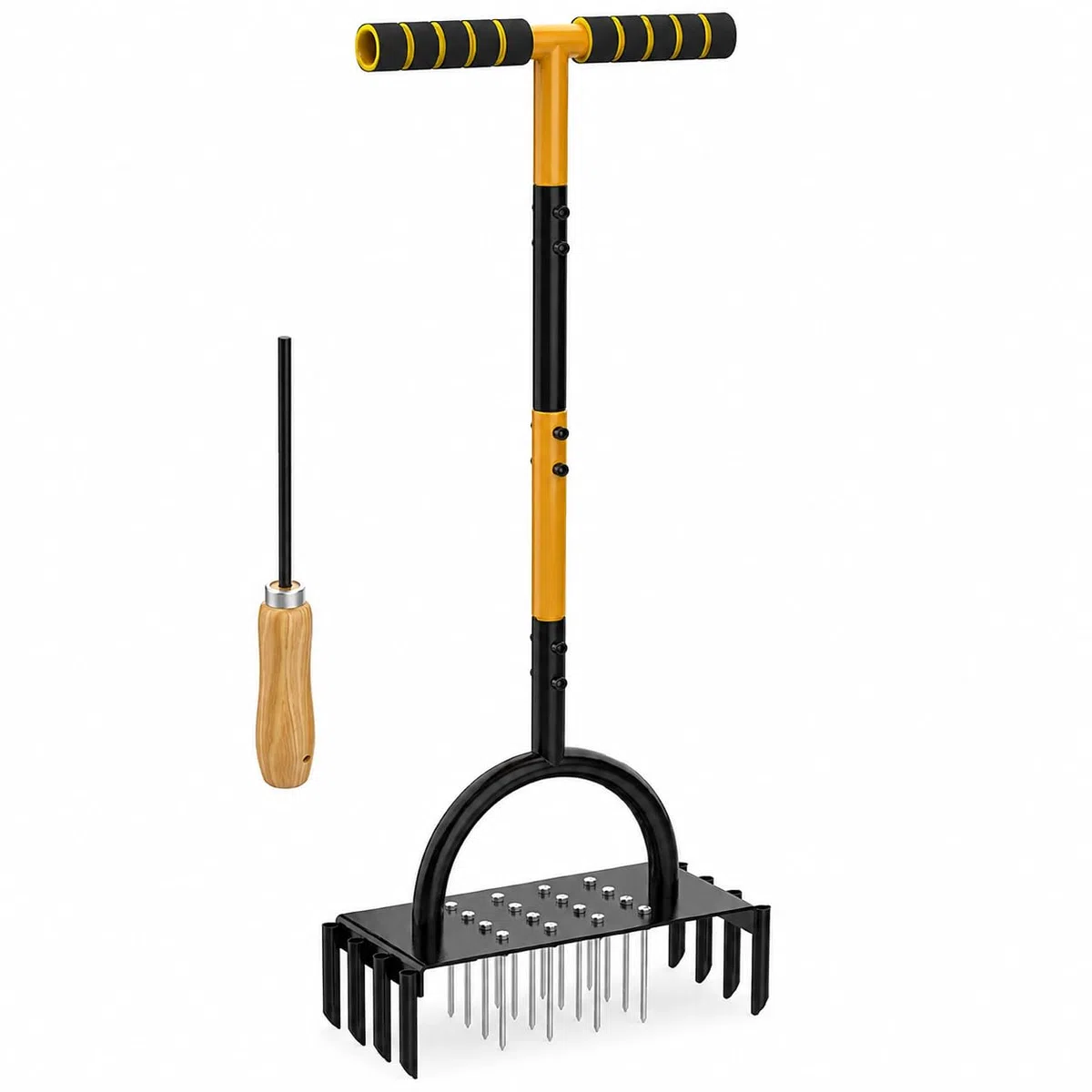Aireador de Césped 2 en 1 con Púas y Núcleo, Herramienta de Pie de 98 cm
