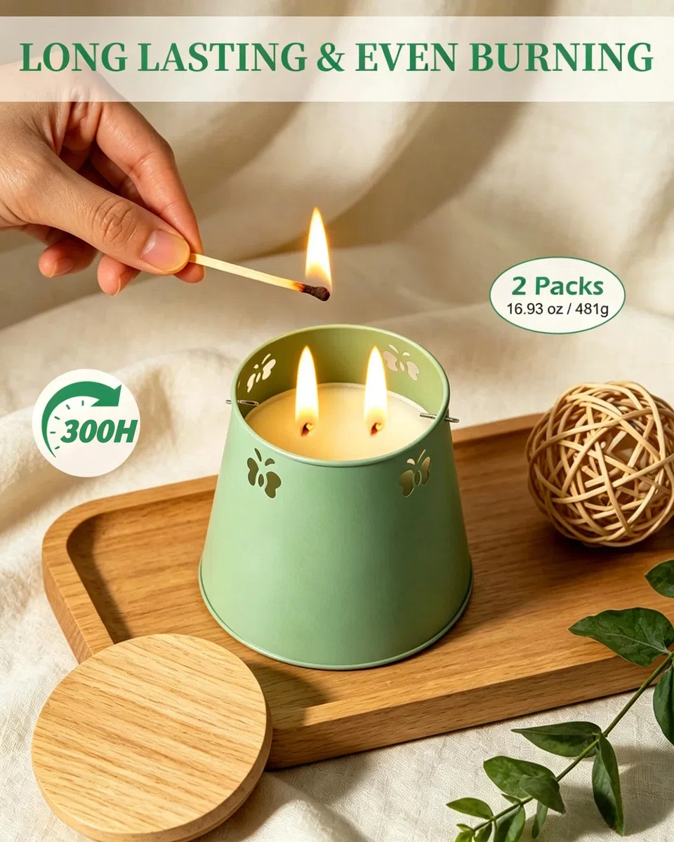 Velas Citronela Exterior, 300 Horas Vela de Citronela, Velas Perfumadas de Citronella Set 2 Unidades, Velas de Citronella 100% Soja Natural, Larga Velas de Regalo para acampar, jardín,picnic,patio