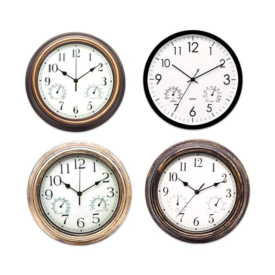 1PC Garden Clock Outdoor Waterproof Clock with Thermometer Hygrometer 12 Inch Retro Metal Wall Clock for Patio Pool Yard Black