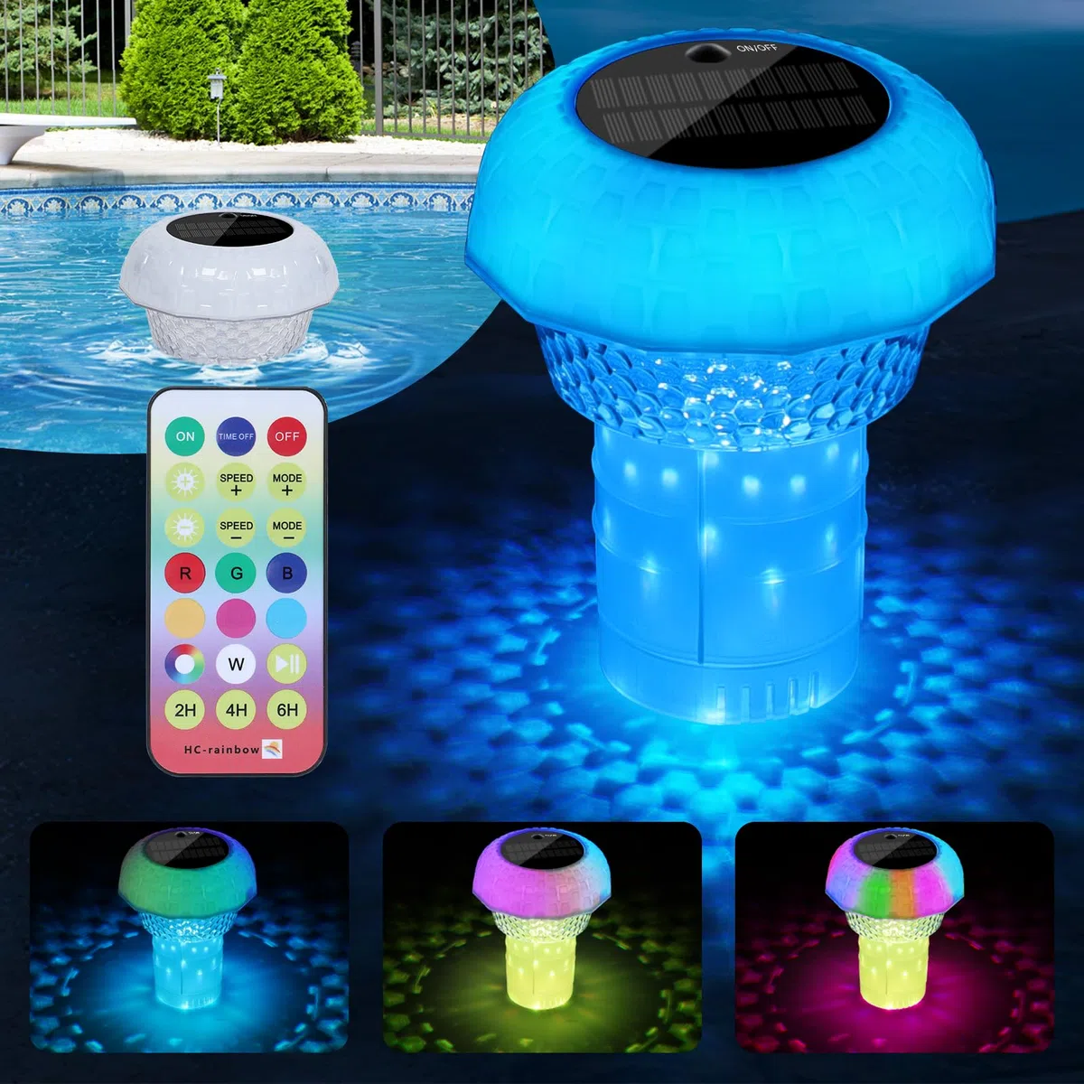 Dispensador Cloro Piscina Flotante con Luz Solar Flotador Cloro para Piscinas Luces Solares Piscina Flotantes Impermeable IP68 Lámparas Solares Piscina para Jacuzzi SPA Decoración para Fiesta