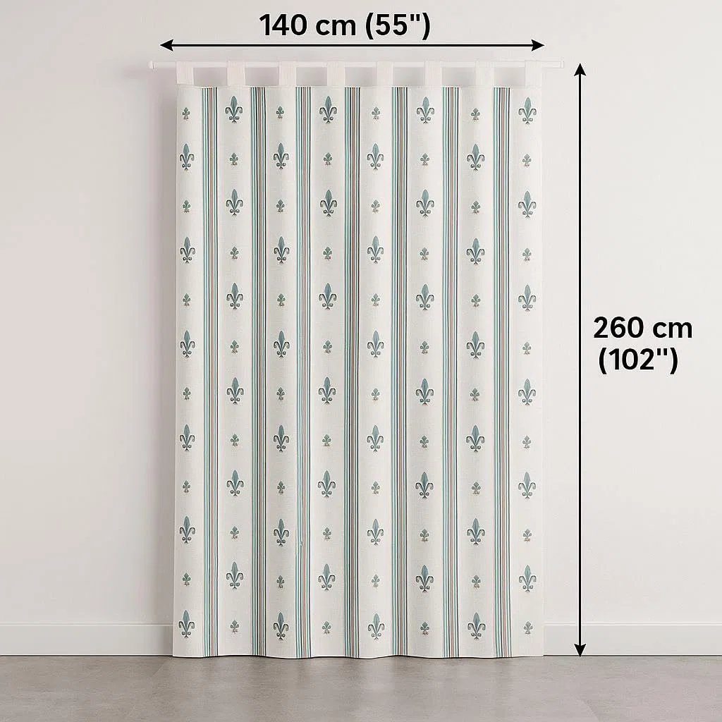 Mercatienda Cortina de Calle alpujarreña 140x260 cm con Trabillas – Tejido Jacquard Flor de LYS a Rayas Verde– Estilo rústico Tradicional – Hecha en España