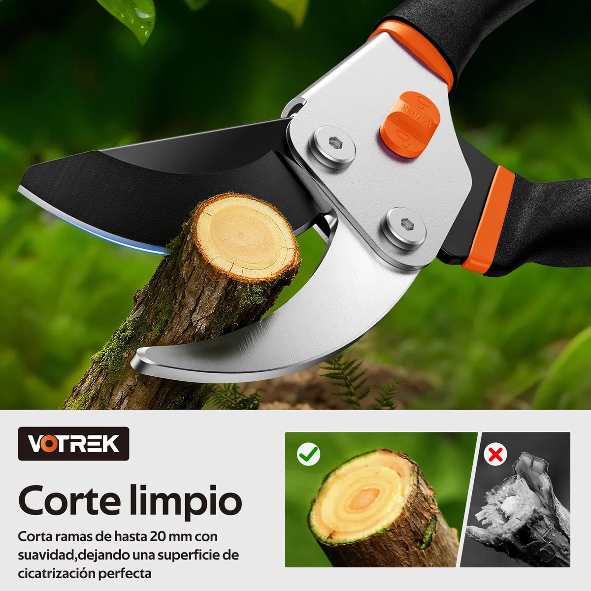 Tijeras de Poda Bypass 21,5 Cm – con Cuchillas SK5, Muelle Sellado Y Seguro Ambidiestro para Manos Débiles, las Tijeras de Jardinería Profesionales para Rosales Y Árboles Frutales – Regalo