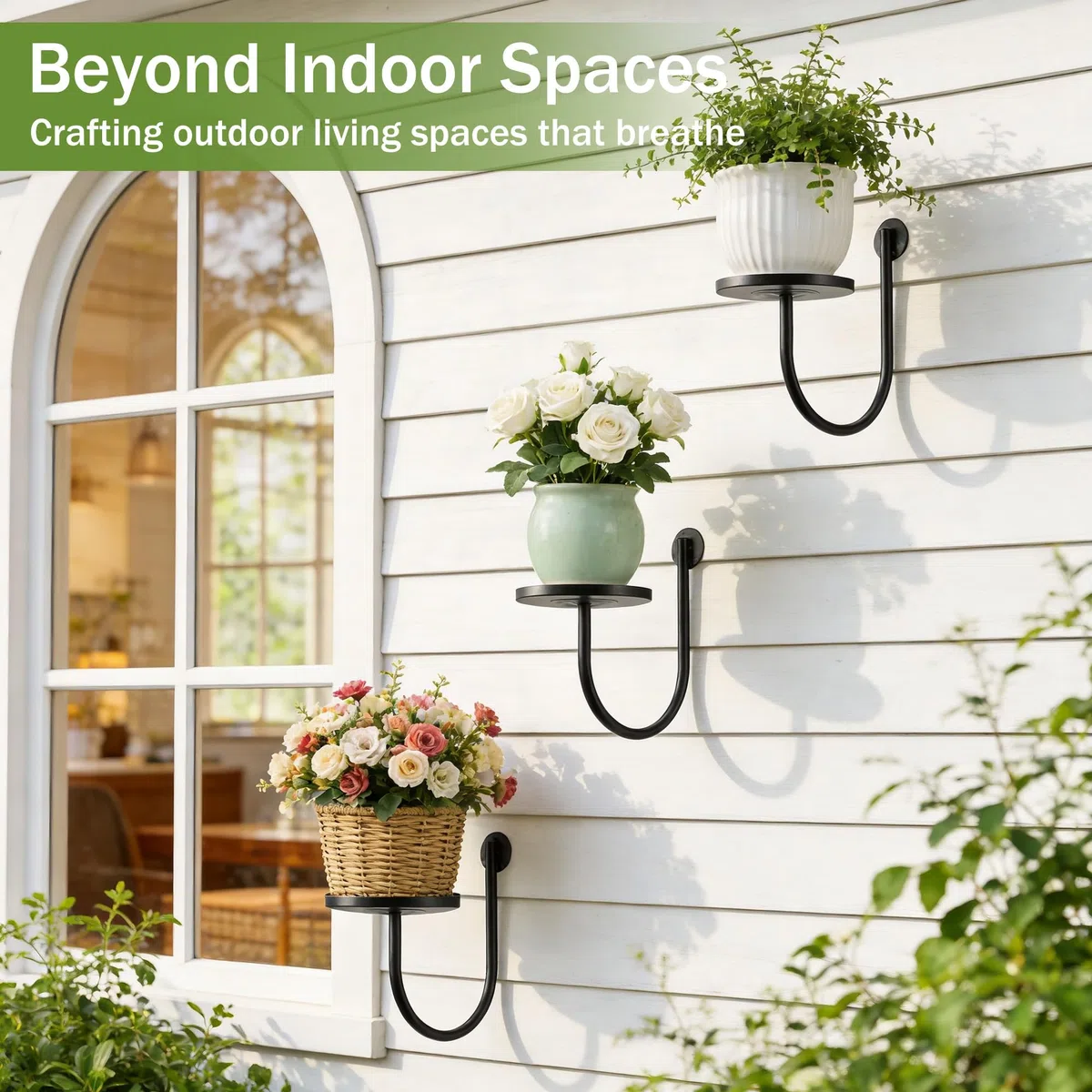 3 Piezas Maceta de Pared, Estantería Metálica para Plantas Interior o Exterior, Sala de Estar, Balcón, Jardín, Cocina y Dormitorio, Forma de U, Negro