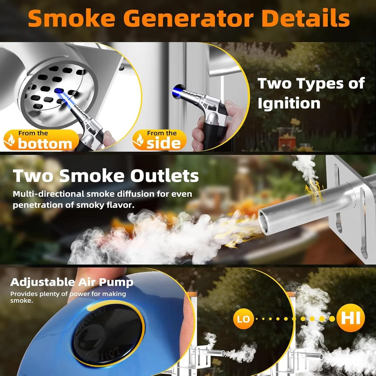Ahumador de Pellets, Generador de Humo en Acero Inoxidable para Humo Caliente/Frío, Barbacoa Eléctrica Portátil, Volumen de Humo Ajustable, para Carnes Ahumadas
