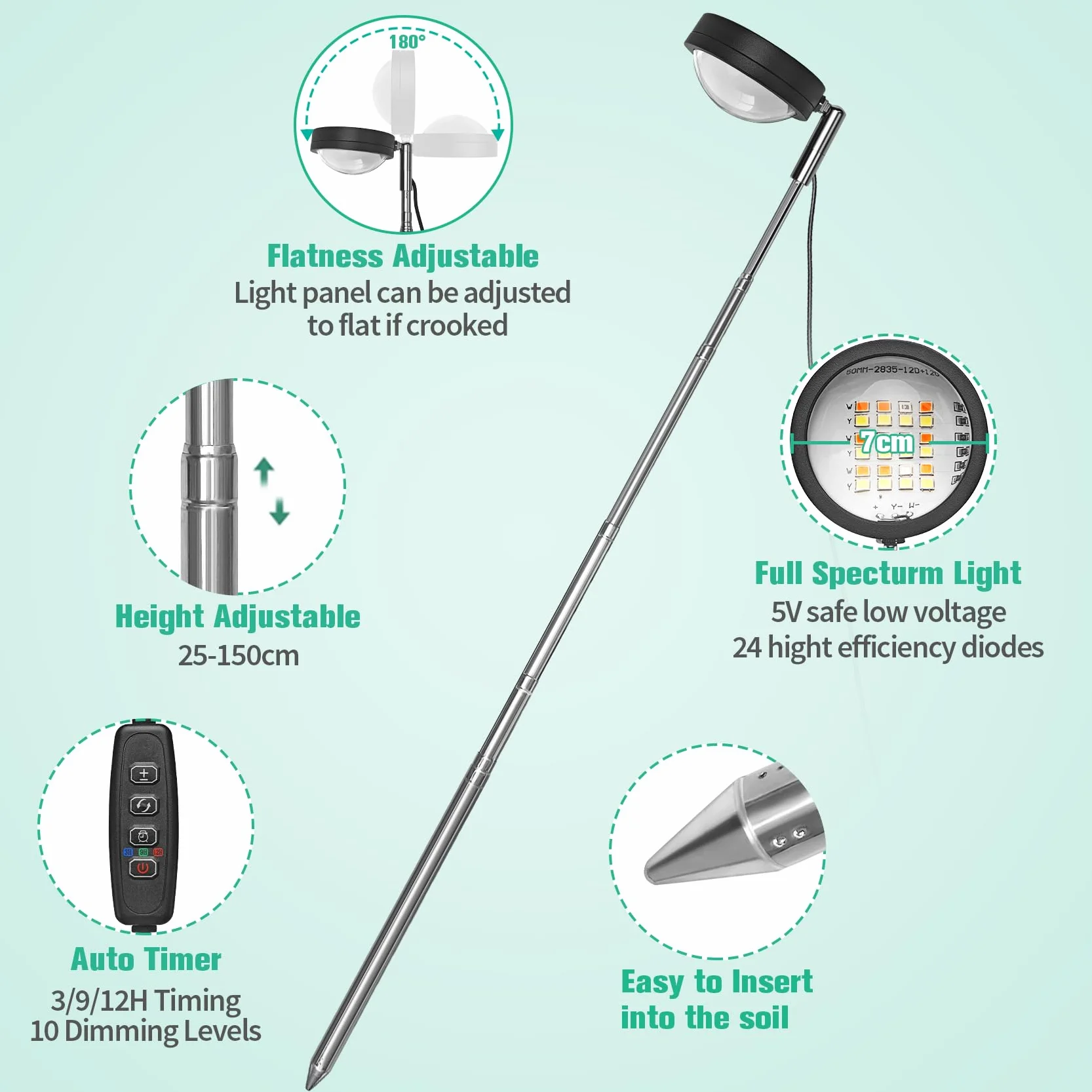 Idealife Lámpara de Cultivo LED de Espectro Completo con Lente Óptica, Alta PPFD con 10 Niveles de Brillo, Altura Regulable y Temporizador 3/9/12h, Lámpara Led de Crecimiento para Plantas de Interior