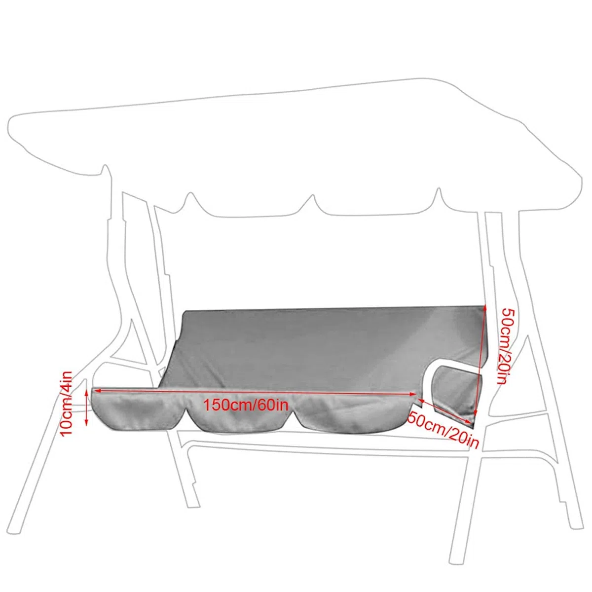 Omabeta Columpio al Aire Libre Silla de 3 Asientos Cojín Impermeable Reemplazo Funda de Asiento de Columpio Cubierta de protección para Silla de Columpio para Patio Exterior para Patio, jardín(Gris)