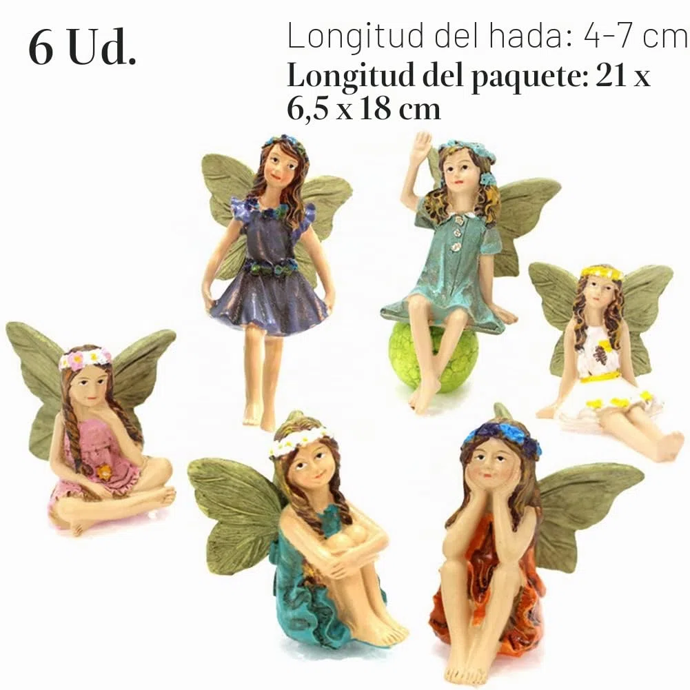 Figuras de Hadas en Miniatura, 6 Piezas Accesorios Jardín Hadas, Estatua Hada Resina en Miniatura, Exterior Mini Hadas Jardín Adornos, para Decoración Pasteles Cumpleaños y Decoración Jardín