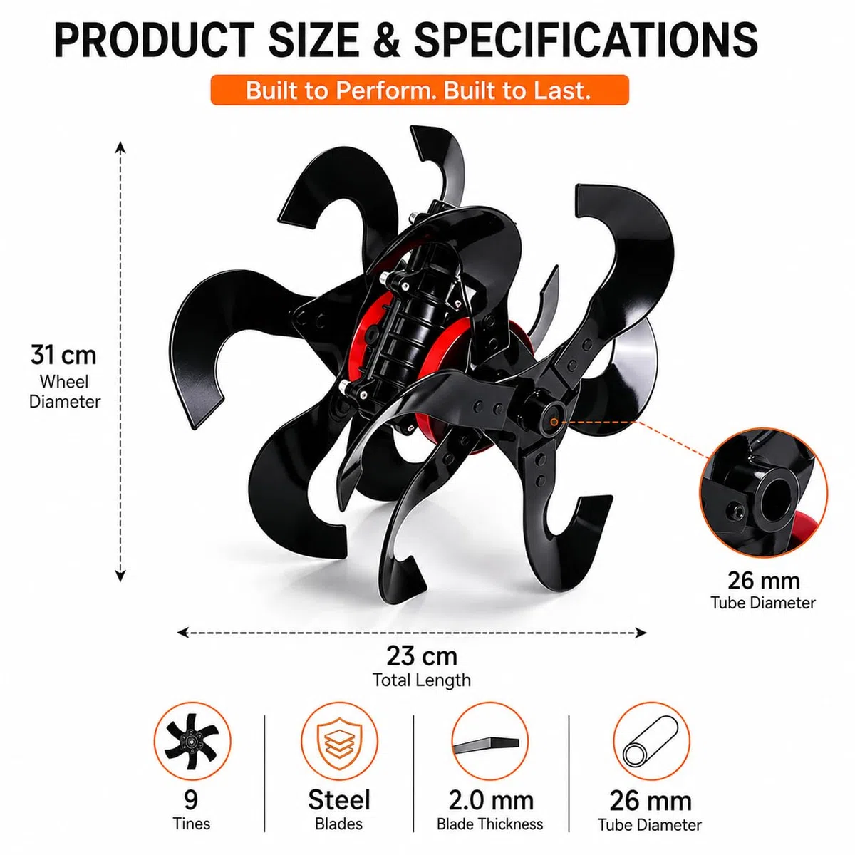 Accesorio Cultivador para Hecht 145, 26 mm 9 Estrías