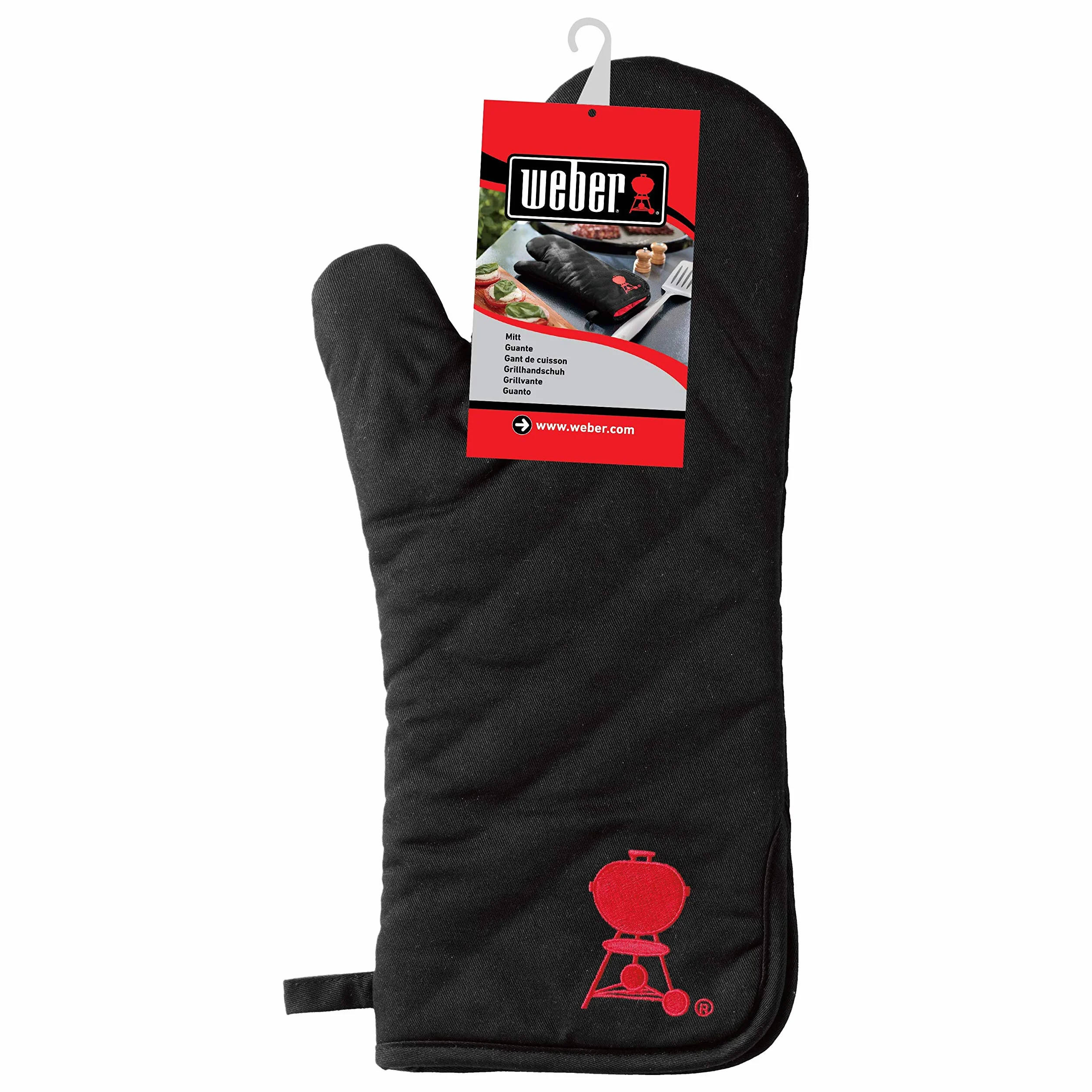 Weber Manopla para barbacoa, con logo rojo de Weber Kettle, protege las manos del calor - Negro (6472)