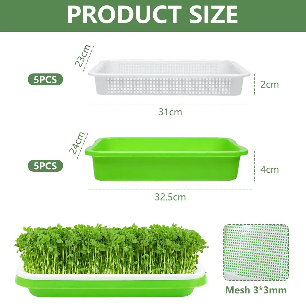 Bandejas Semilleros de Germinacion,6 Piezas 32.5x23.5x4.5cm Bandes para Germinar Brotes,para Semillas Grandes,como Frijol Mmungo,Alfalfa,Hierba de Trigo