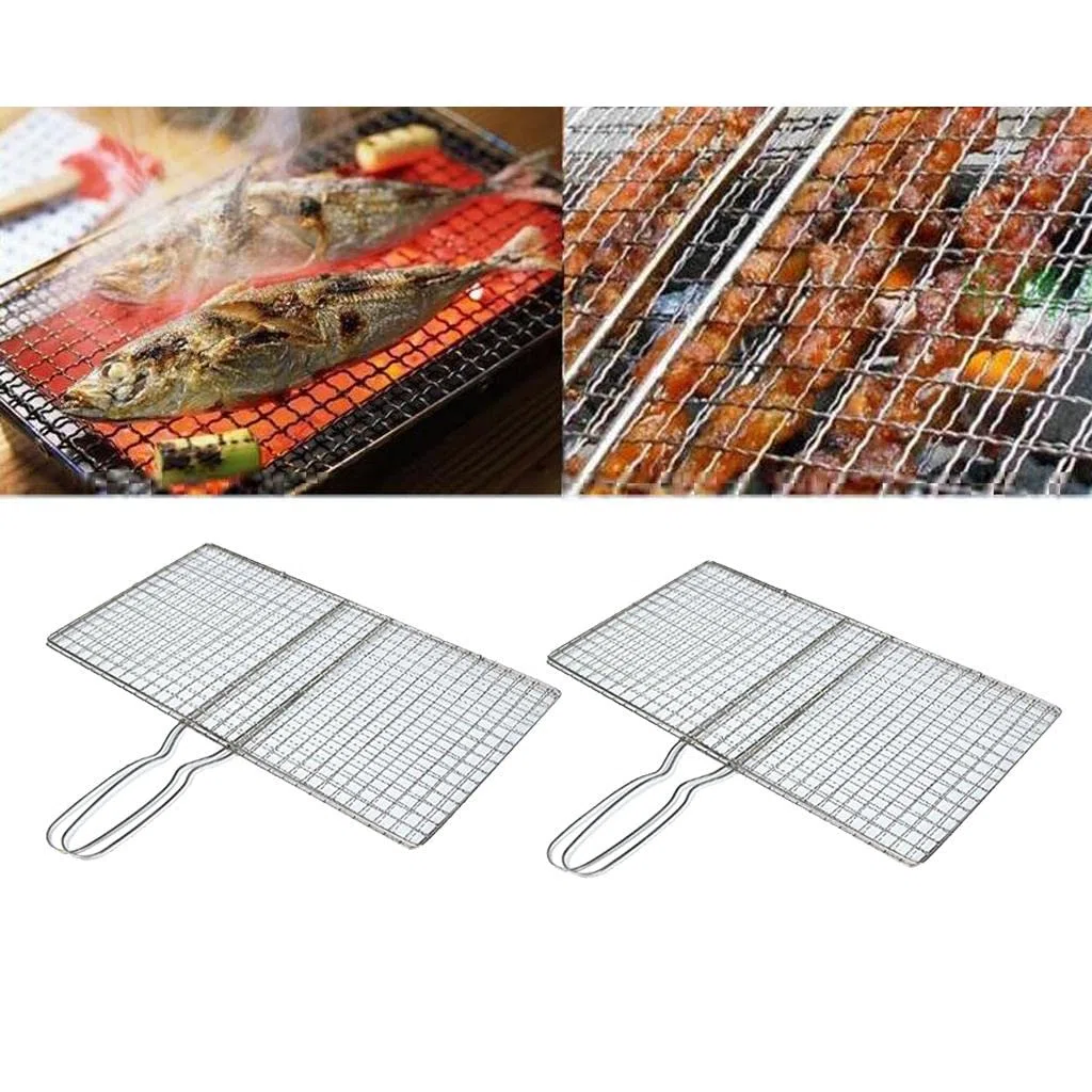 KESOTO Barbacoa Portátil de Acero Inoxidable para Barbacoa, Cesta para Asar, Red para Cocinar Pescado/Carne, 19 x 35 cm