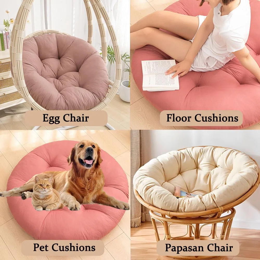 Surwin Papasan Cojines Exterior Jardin, Papasan Cojines Redondos para Silla, Suave y Acogedor Cojín para Silla De Huevo para Interiores Exteriores Sala Cojín de Asiento (80x80cm,Caqui)