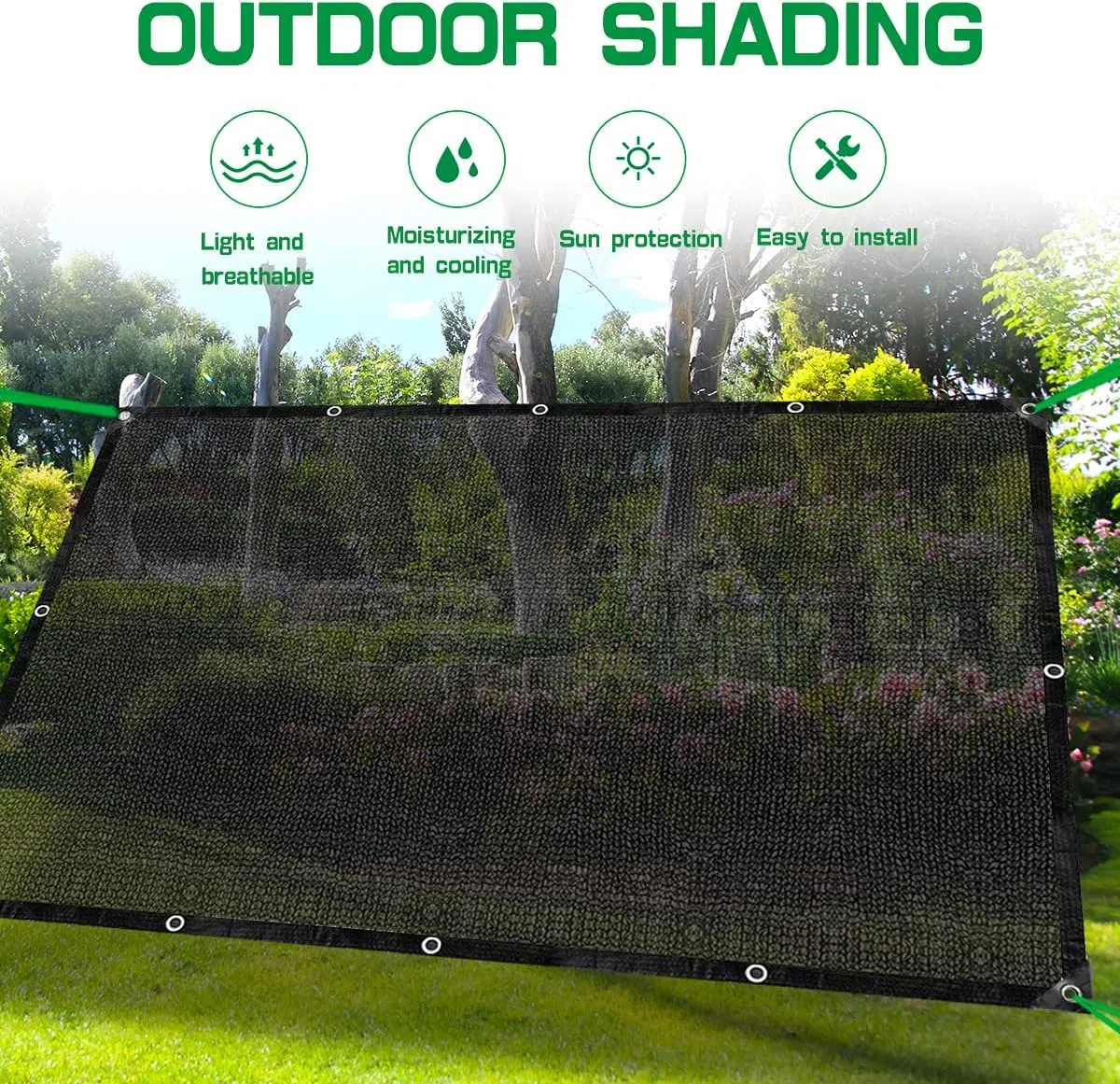 LATERN 40% Tela de Sombra con Ojales, 2m x 6m Malla de Jardín Lona de Sombra Red de Parasol de Hdpe Red Resistente a Los Rayos UV para Cubierta de Invernadero Patio Planta Flor Gallinero Cochera