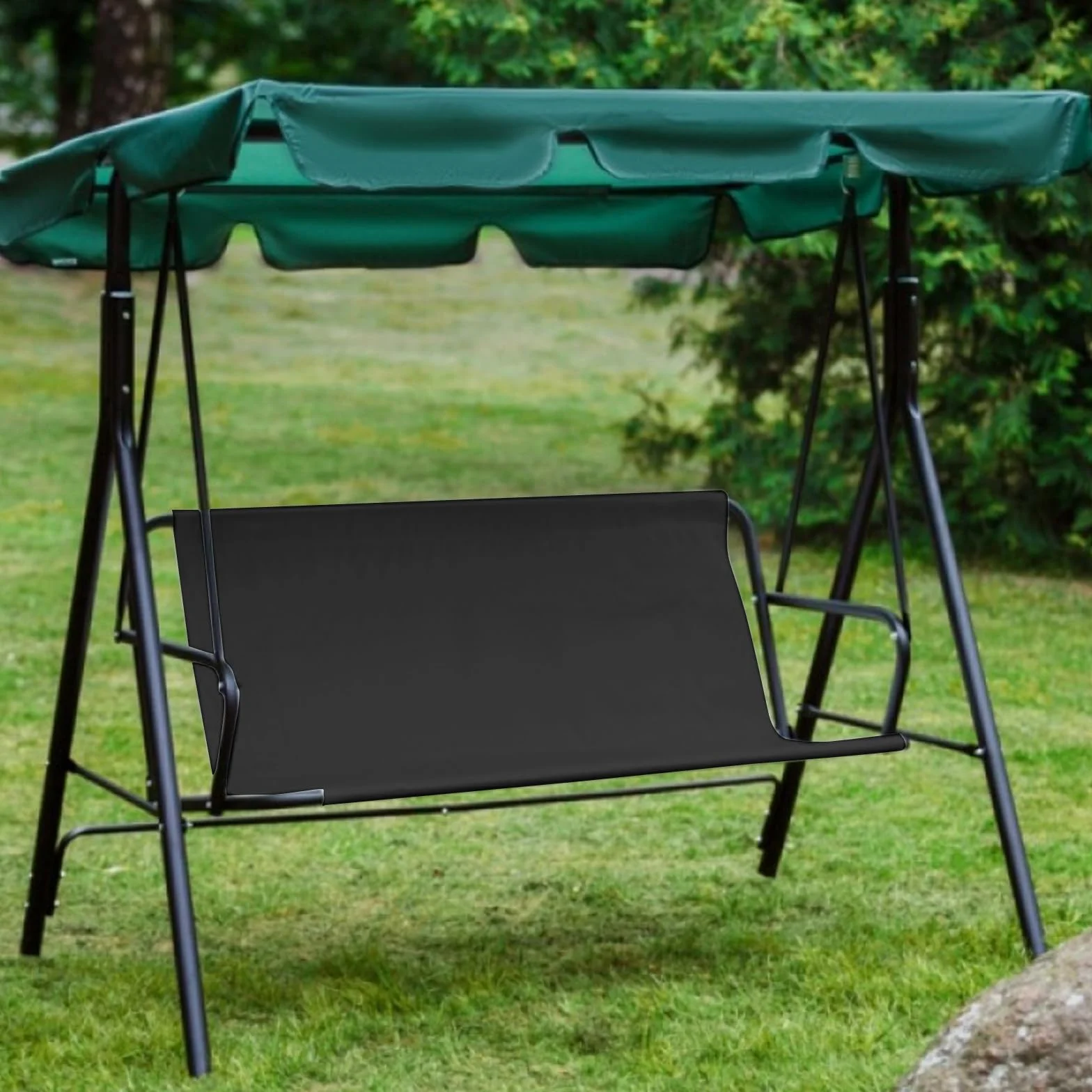Funda de Asiento para Columpio de Jardín,Fundas para Silla de Jardín,Cubierta de Banco para Asiento,Funda de Repuesto para Silla Mecedora Exterior Patio Banco Balcón,115cmx48cmx48cm,Negro