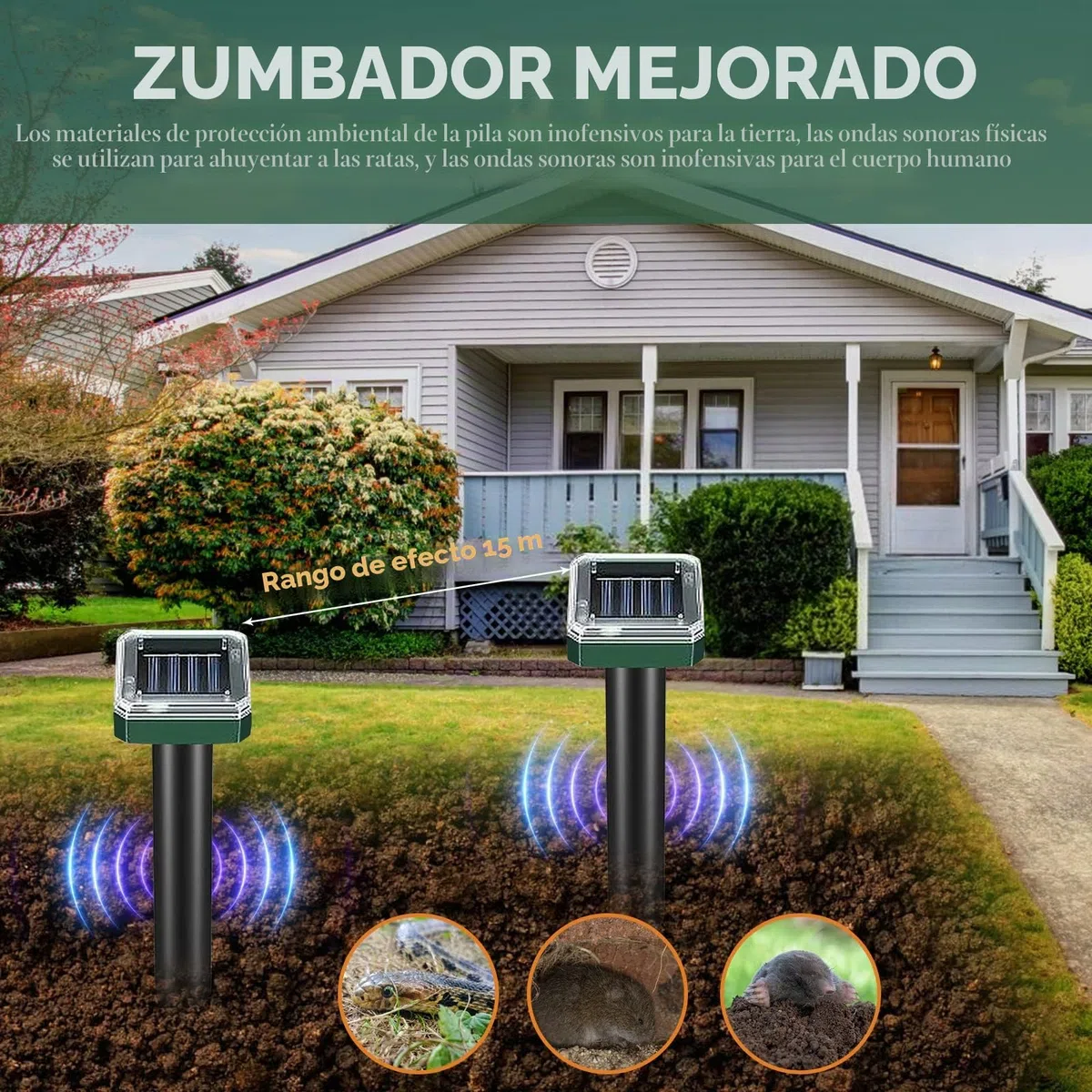 Ahuyentador de Topos, 4 Piezas Ahuyentador de Ratas, Repelente Ultrasónico de Ratones, Repelente de Topos Solares, Impermeable Ahuyentador de Ratas para Jardin y Cámping, Anti Topos Serpientes Ratones