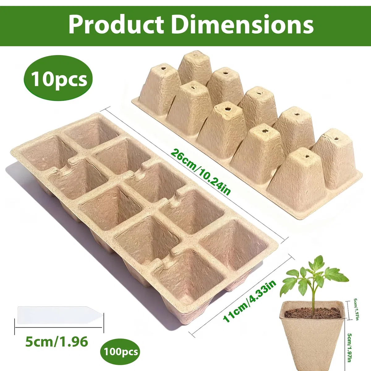 Macetas Semillas Germinación Macetas Biodegradables Semilleros con Agujero en la Parte Inferior para Todas Las Semillas, plántulas, Flores, Frutas y hortalizas (Marrón, Estilo 1)