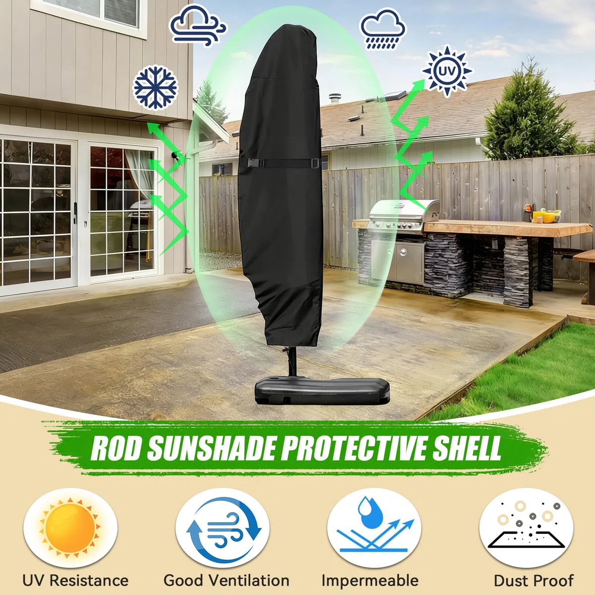 Funda Sombrilla, Funda Protectora para Parasol con Pértiga Telescópica, Funda de Tela Oxford 420D, Impermeable y Protección UV, para Parasoles de Exteriores, Terraza y Jardín, 265 x 40/70/50 cm