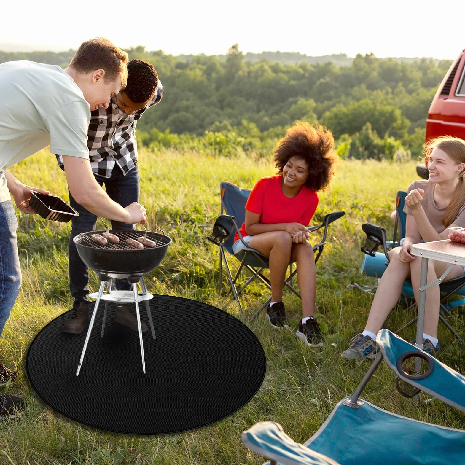 Redondo Alfombra Barbacoa Exterior, 120 cm/48" Esterilla LgníFuga Reutilizable Alfombra Lgnifuga Grande Plegable Adecuado para Brasero Barbacoas Pisos Terrazas CéSped Fire Pit Camping