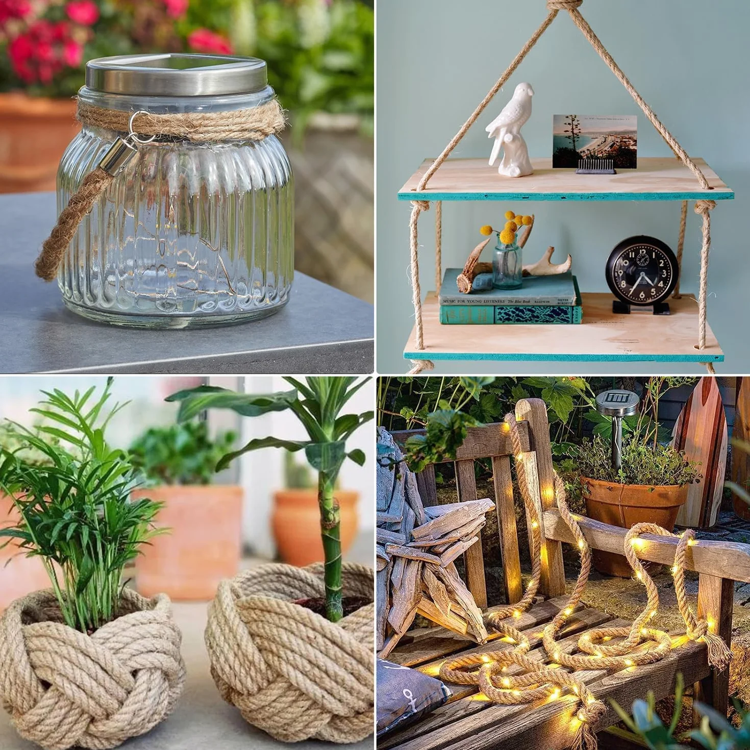 12 mm * 10 m Cuerda de Yute, Cuerda oscilante Trenzada de 4 hebras, Cuerda de Tira y afloja de Alta Resistencia, Cuerda de arpillera para Manualidades jardinería Hamaca barandillas Muelle