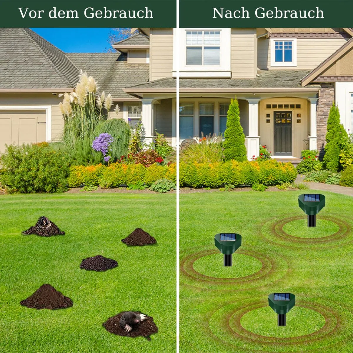 Ahuyentador de Topos 4 Piezas, IP65 Impermeable, Campañoles, Ratones, Hormigas y Serpientes, Apto para Jardines, Campos, Cultivos, Campos de Golf