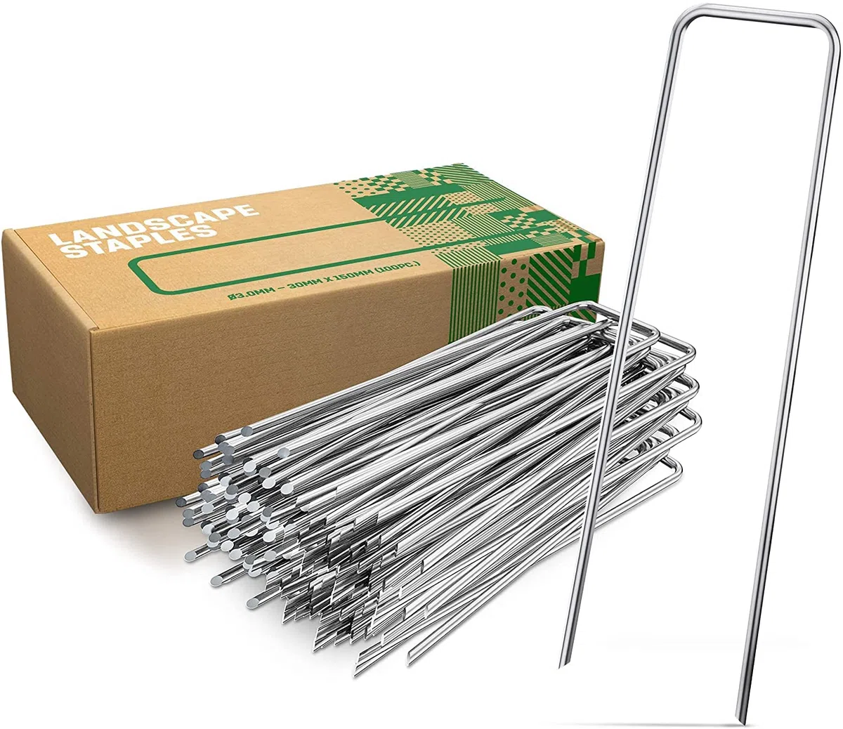 GardenGloss Anclajes De Tierra/Estacas Anti Óxido - 100 Unidades - Anclajes De Suelo Inoxidables Y Galvanizados para Fijación - 150mm25mmØ2.8mm - Clavos/Ganchos De Tierra De Acero