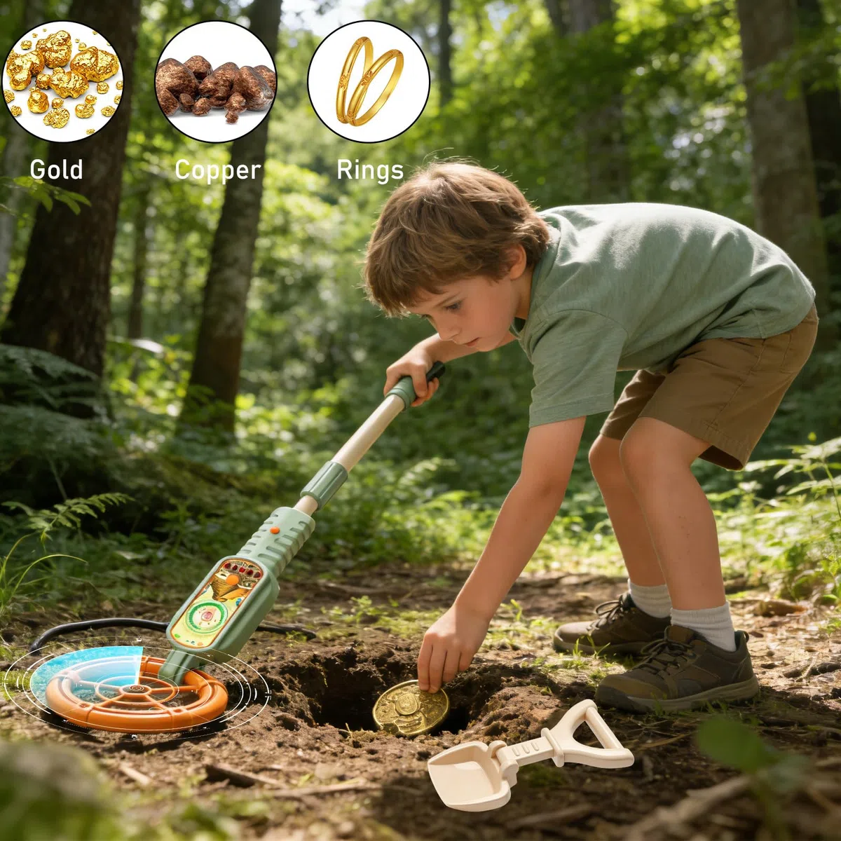 Aicharynic Detector de metales para niños, detector de metales portátil para niños con indicador de sonido, detector de metales para niños, ajustable de 60 a 80 cm, para exploración al aire libre