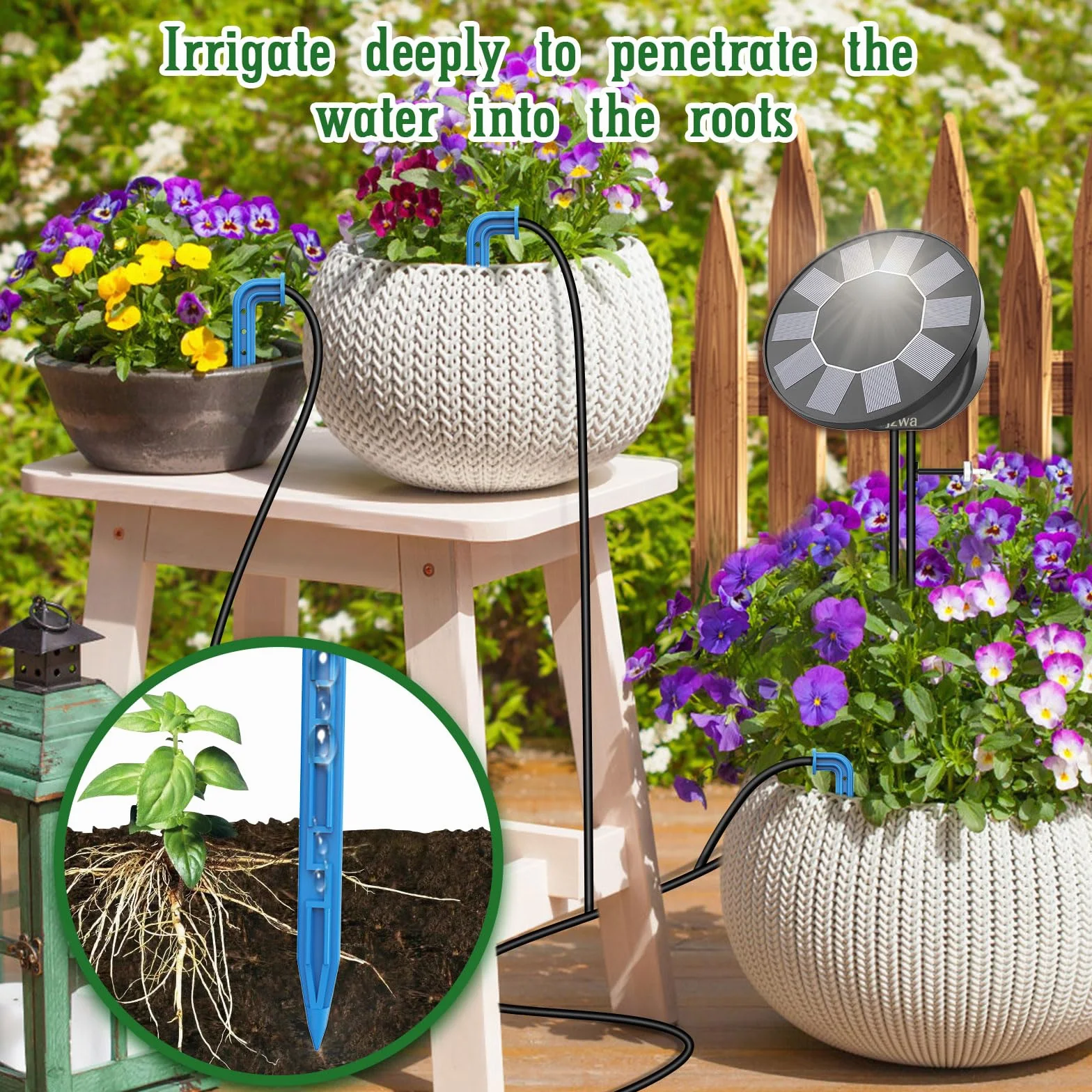 Sistema de Riego Solar para Jardín,Riego por Goteo Automatico Kit Solar con 9 Programas de Riego Manguera de 10 m para Jardín/Plantas de Balcón/Plantas en Macetas al Aire Libre